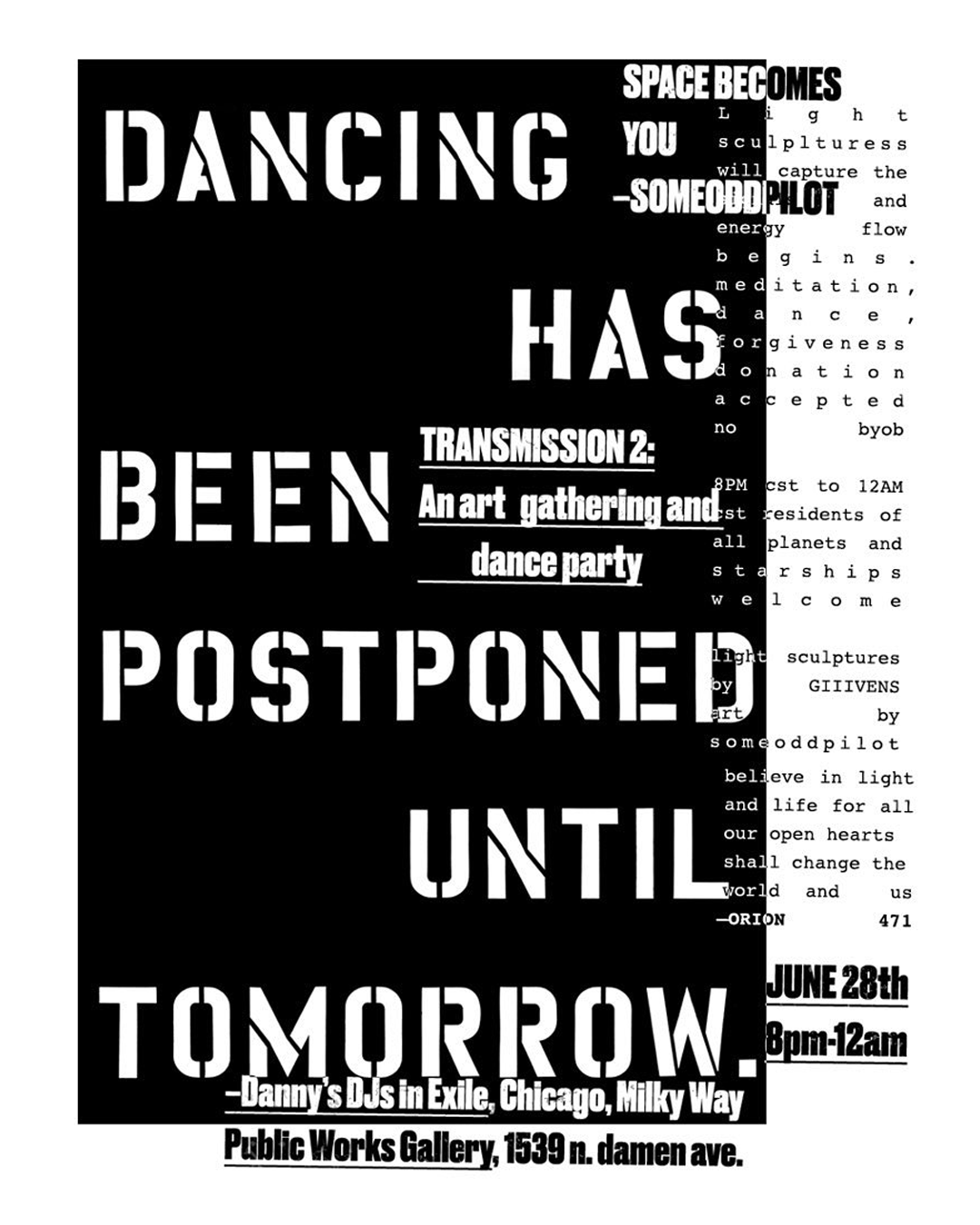 Transmission 2: An art gathering and dance party @ Danny’s DJs In Exile