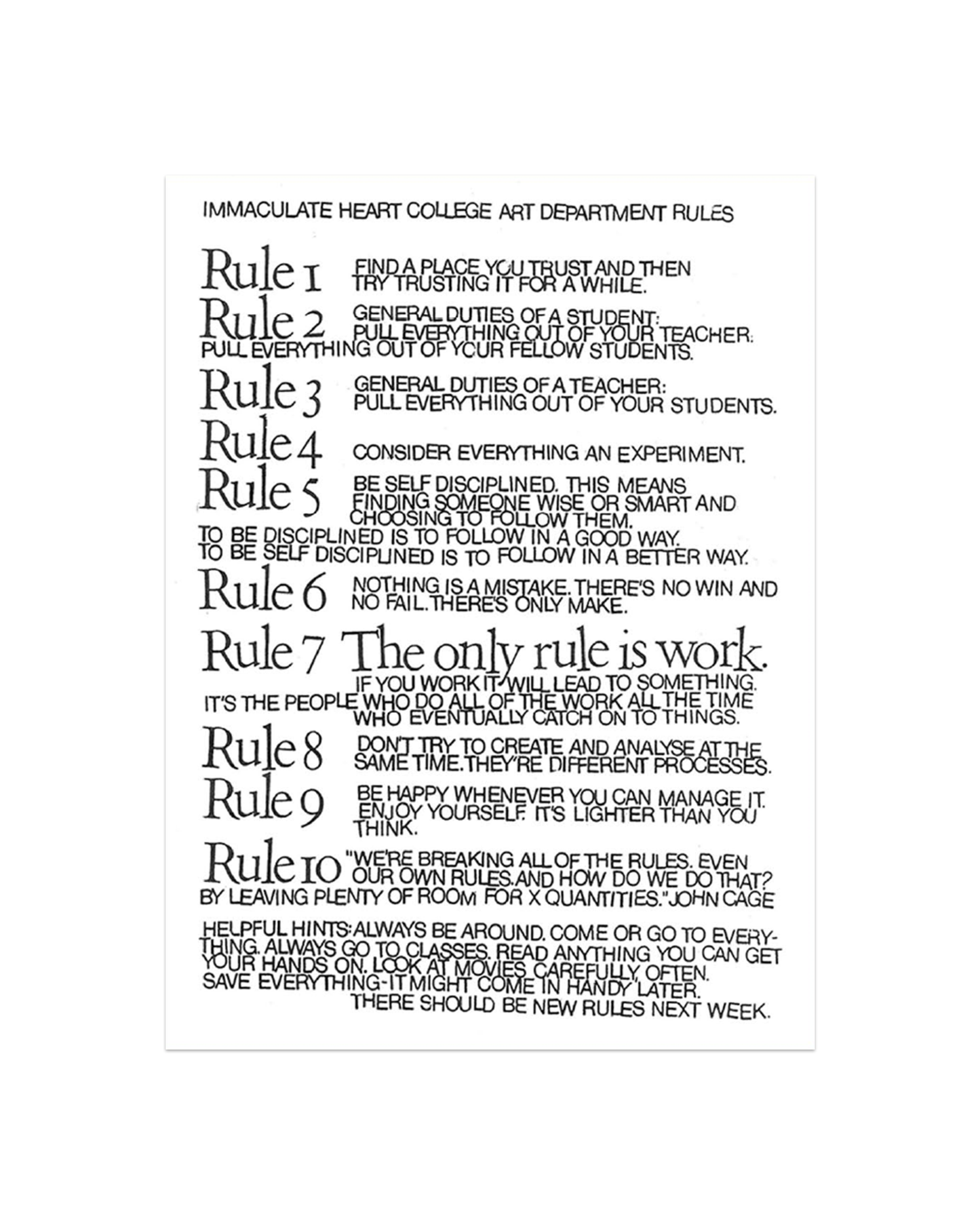 Ten Rules Poster - Corita Kent